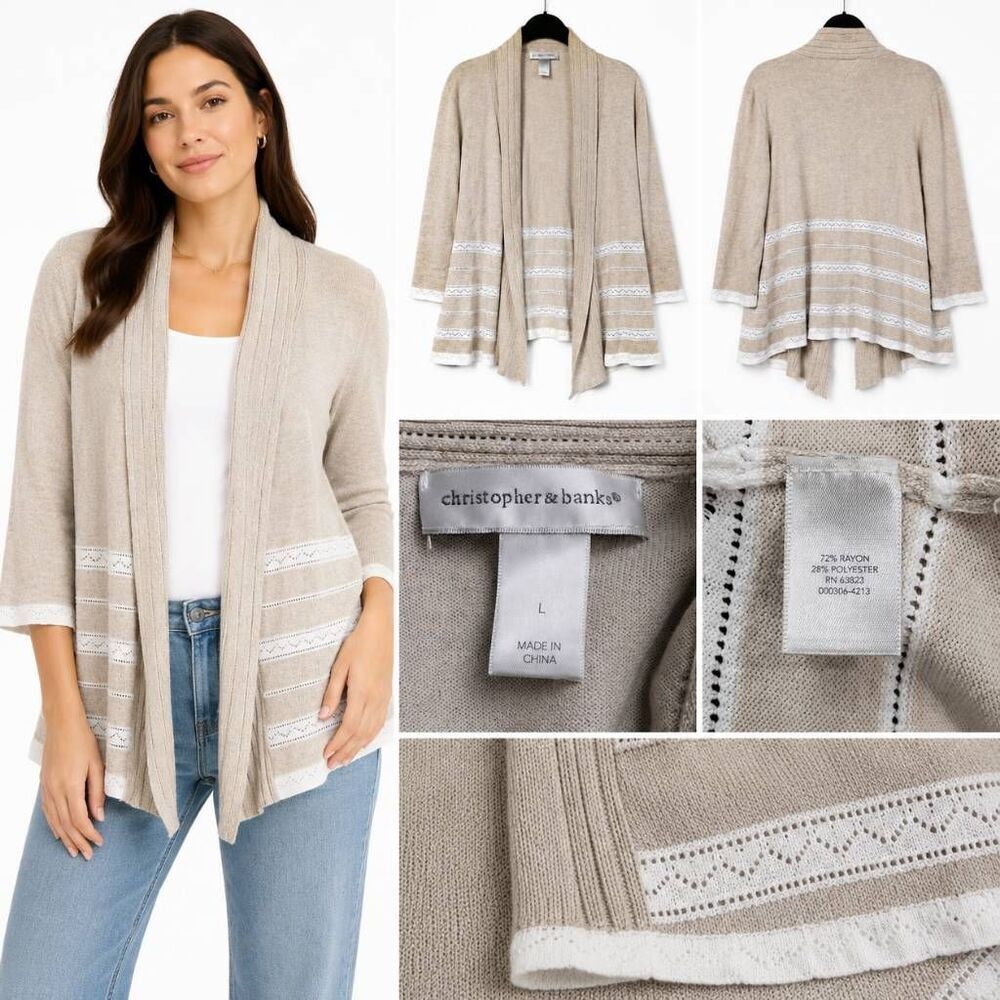 Christopher & Banks Large Tan Cardigan Sweater
